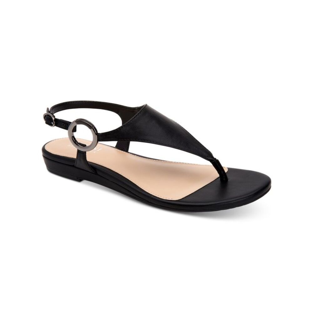 ALFANI Womens Black Adjustable Hayyden Round Toe Wedge Thong Sandals 6.5 M